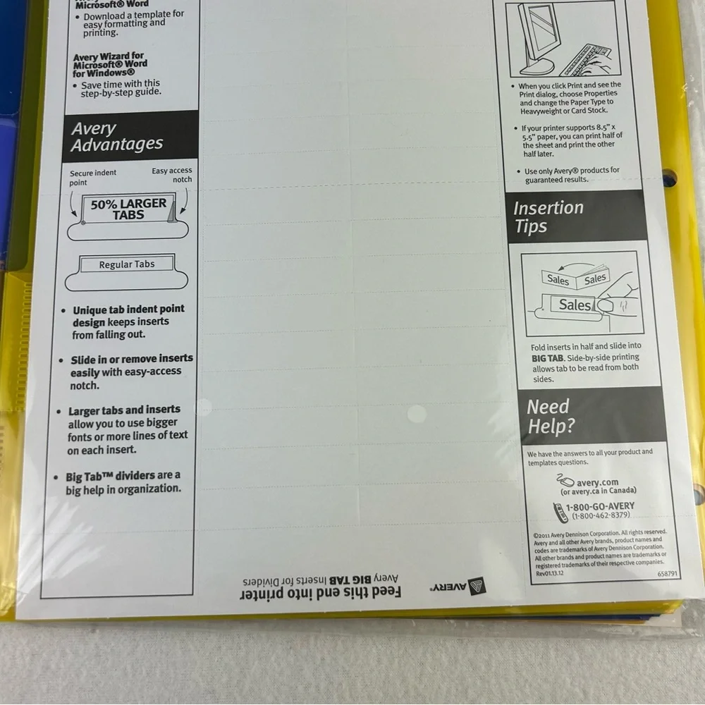 Avery 5 Big Tab Insertable 3 Pocket Corner Lock Plastic Dividers 11273 Lot of 2